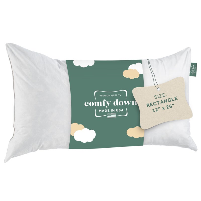 ComfyDown Decorative Throw Pillow Insert, Down and Feather Fill, 100% Cotton Cover, 233 Thread Count - Made in USA (12 X 26) - Image 1
